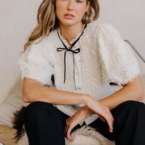 Love the Label Oceane Top Ivory Lace Puff Sleeve Bow Blouse